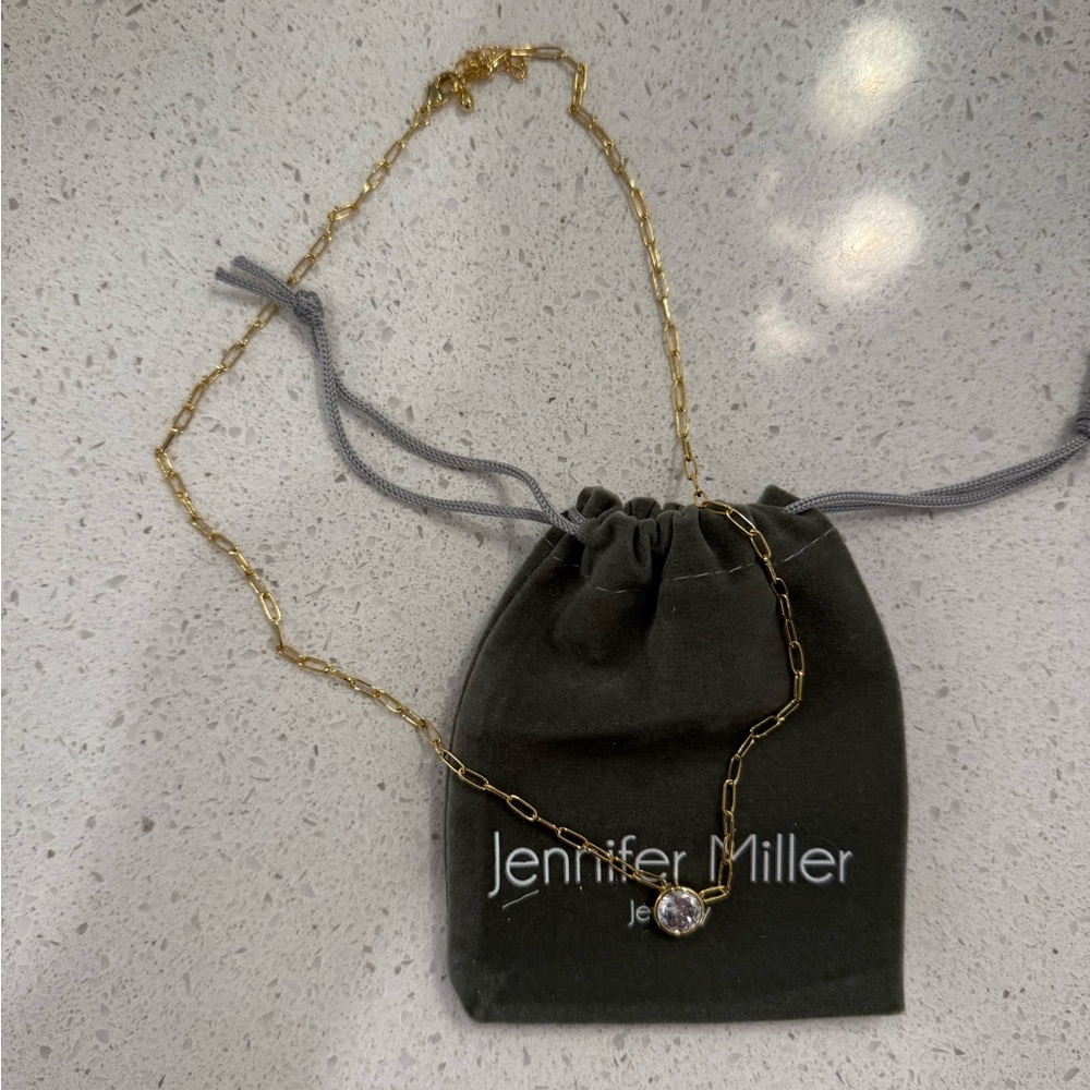 Jennifer Miller Gold Necklace with Crystal Pendant